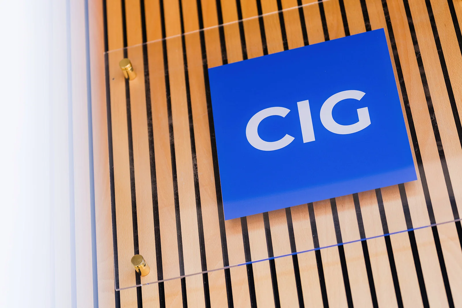 Timber and sign detail in the CIG office